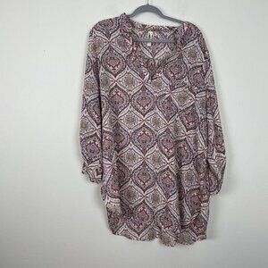 Lara Fashion Pink White Floral Medallion V-Neck Blouse Womans Size 2xl